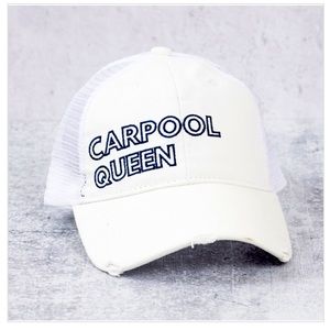 Carpool Queen Distressed White Baseball Cap - NWT